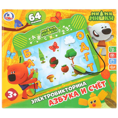Викторина МИМИМИШКИ азбука и счет 64 задания на бат., со светом ТМ "Умка" в русс. кор. в кор.120шт