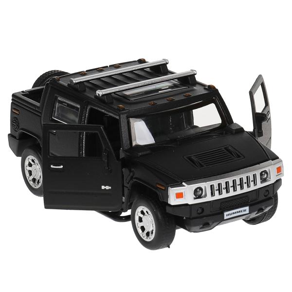 Machine en métal HUMMER H2 PICKUP МАТОВЫЙ 12 cm, double, bagage, noir, cor. Parc technologique dans le cor.2*36шт