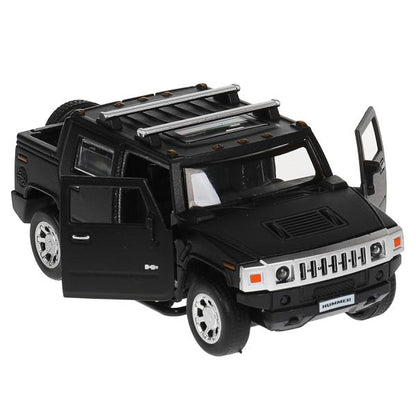 Machine en métal HUMMER H2 PICKUP МАТОВЫЙ 12 cm, double, bagage, noir, cor. Parc technologique dans le cor.2*36шт