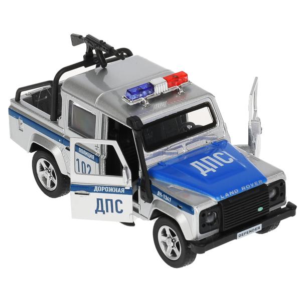Машина металл LAND ROVER DEFENDER PICKUP ПОЛИЦИЯ 12 см, двери, багажн, кор. Технопарк в кор.2*36шт