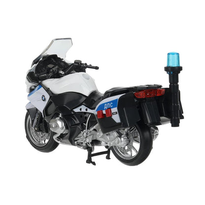 Модель металл свет-звук МОТОЦИКЛ BMW R1200 RT 13 см, подвиж дет, белый, кор. Технопарк в кор.2*24шт
