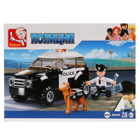 КОНСТРУКТОР ПЛАСТ. ПОЛИЦИЯ, МАШИНА С ФИГУРКОЙ, 78ДЕТ. В РУСС. КОР. 19*14,1*4,5СМ в кор.72шт