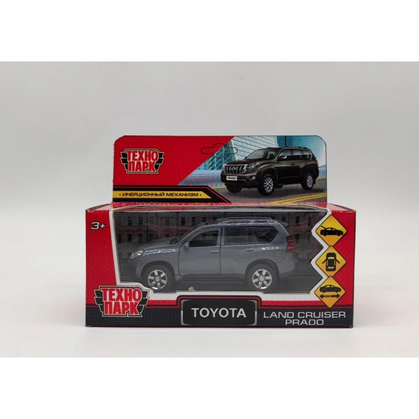 Машина металл TOYOTA PRADO длина 12 см, двери, багаж, инерц, серый, кор. Технопарк в кор.2*36шт