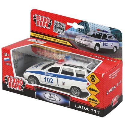 SB-16-67-P(W)-WB 298071 Машина металл LADA 111 ПОЛИЦИЯ, 12 см, дв., багаж., инерц., кор. Технопарк в