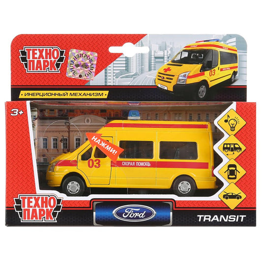 Машина металл звук-свет FORD transit reаним. 13см, , дв., баг., инерц., кор. Parc technologique en cor.2*24шт