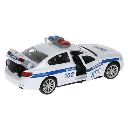 Машина металл свет-звук BMW 5-er M-SPORT ПОЛИЦИЯ 12 см, двери, багаж, кор. Технопарк в кор.2*36шт