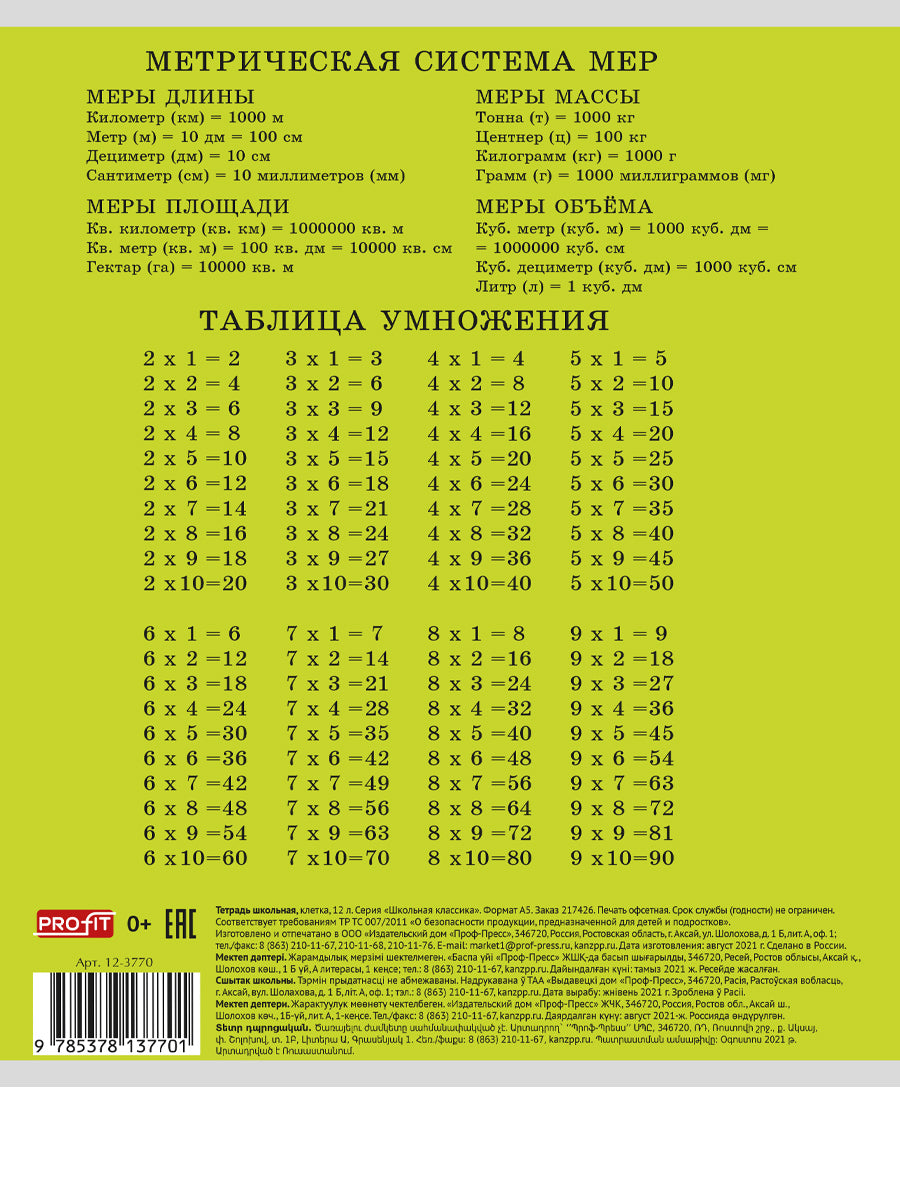 Тетрадь 12л. клетка ШКОЛЬНАЯ КЛАССИКА обл.-картон хромэрзац,5 дизайнов в спайке TМ"Profit"