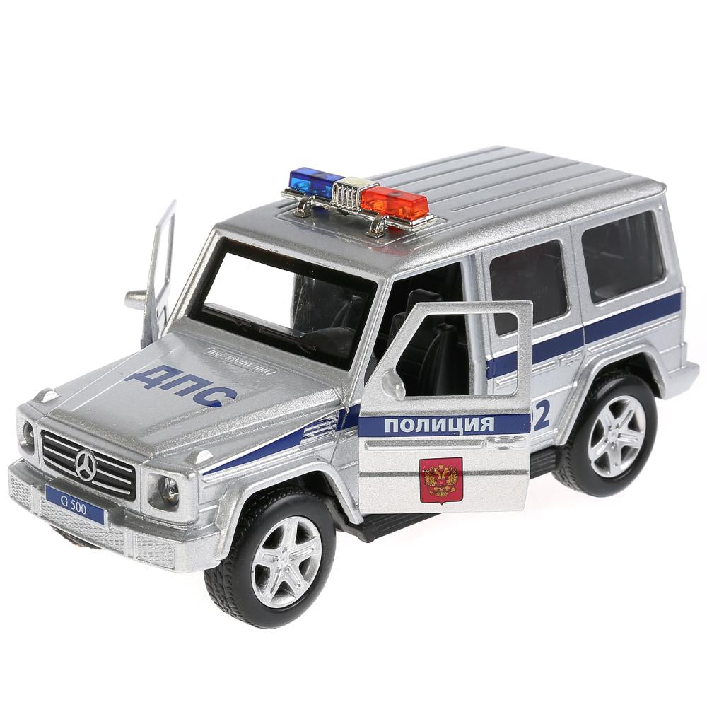 Машина металл свет-звук MERCEDES-BENZ G-CLASS ПОЛИЦИЯ 12 см, двер, баг, кор. Технопарк в кор.2*36шт