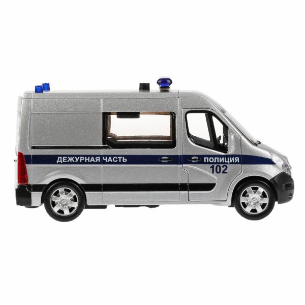 Машина металл свет-звук RENAULT master ПОЛИЦИЯ 14 см, двер, серебрист, кор. Технопарк в кор.2*32шт