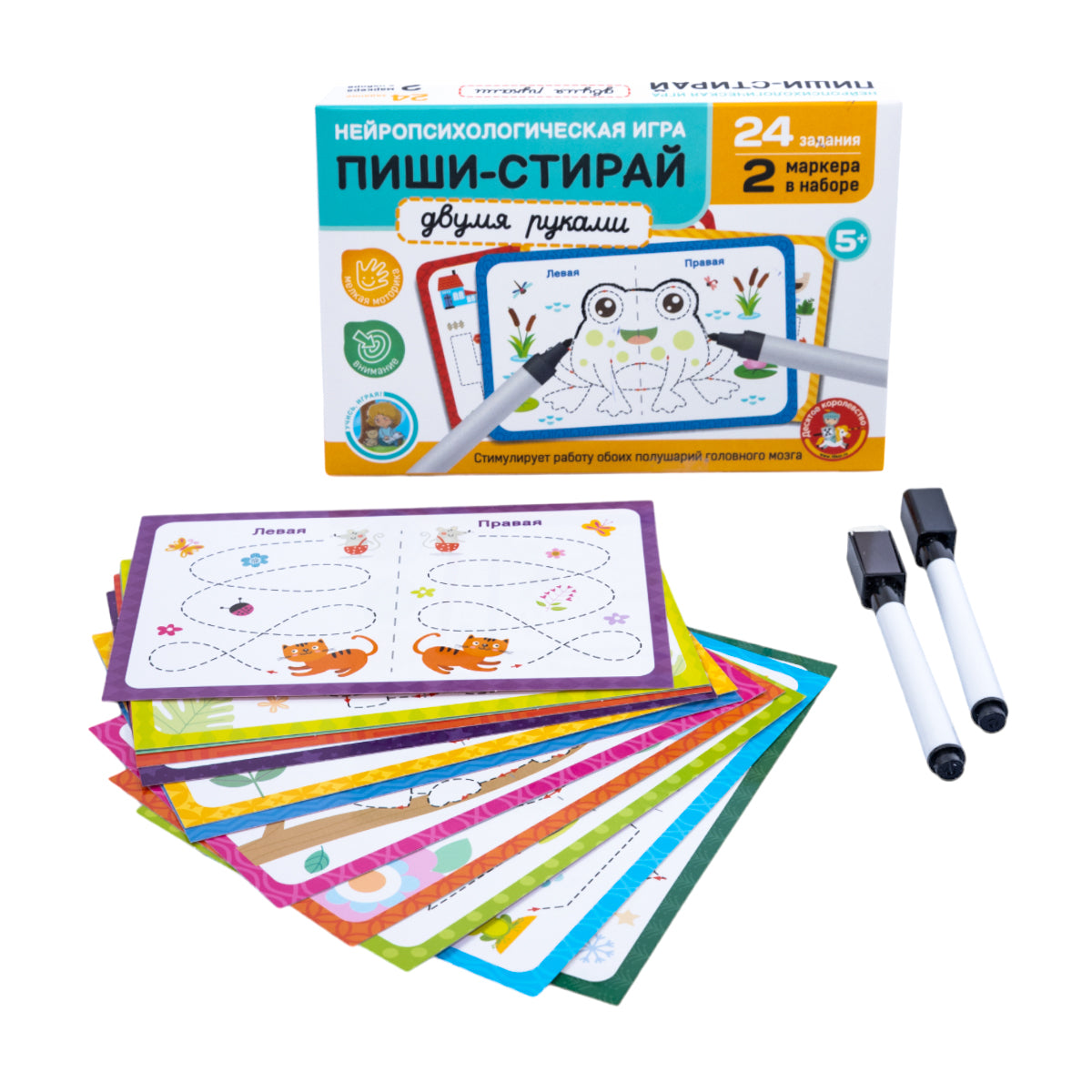 Игра развивающая "Пиши-стирай двумя руками" (12 двуст.карточек)