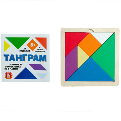 Игра головоломка деревянная "Танграм" (цветная, малая)