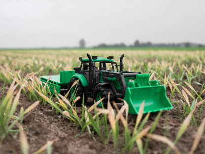 Tracteur "Прогресс" avec бортовым прицепом и ковшом, инерционный (зелёный) (в коробке)