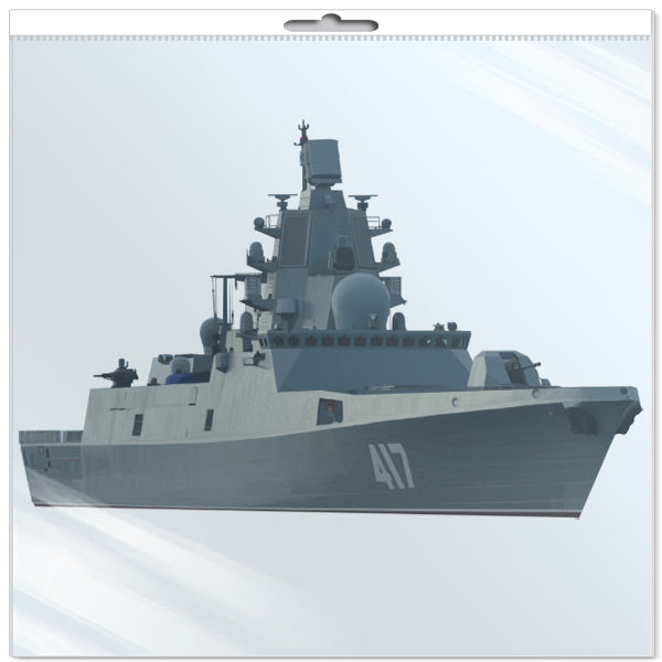 ОЖИДАЕТСЯ *Ф-15781 ПЛАКАТ ВЫРУБНОЙ А3 В ПАКЕТЕ. Военная техника. Фрегат Адмирал Горшков (двухсторонний, в индивидуальной упаковке, с европодвесом и клеевым клапаном)