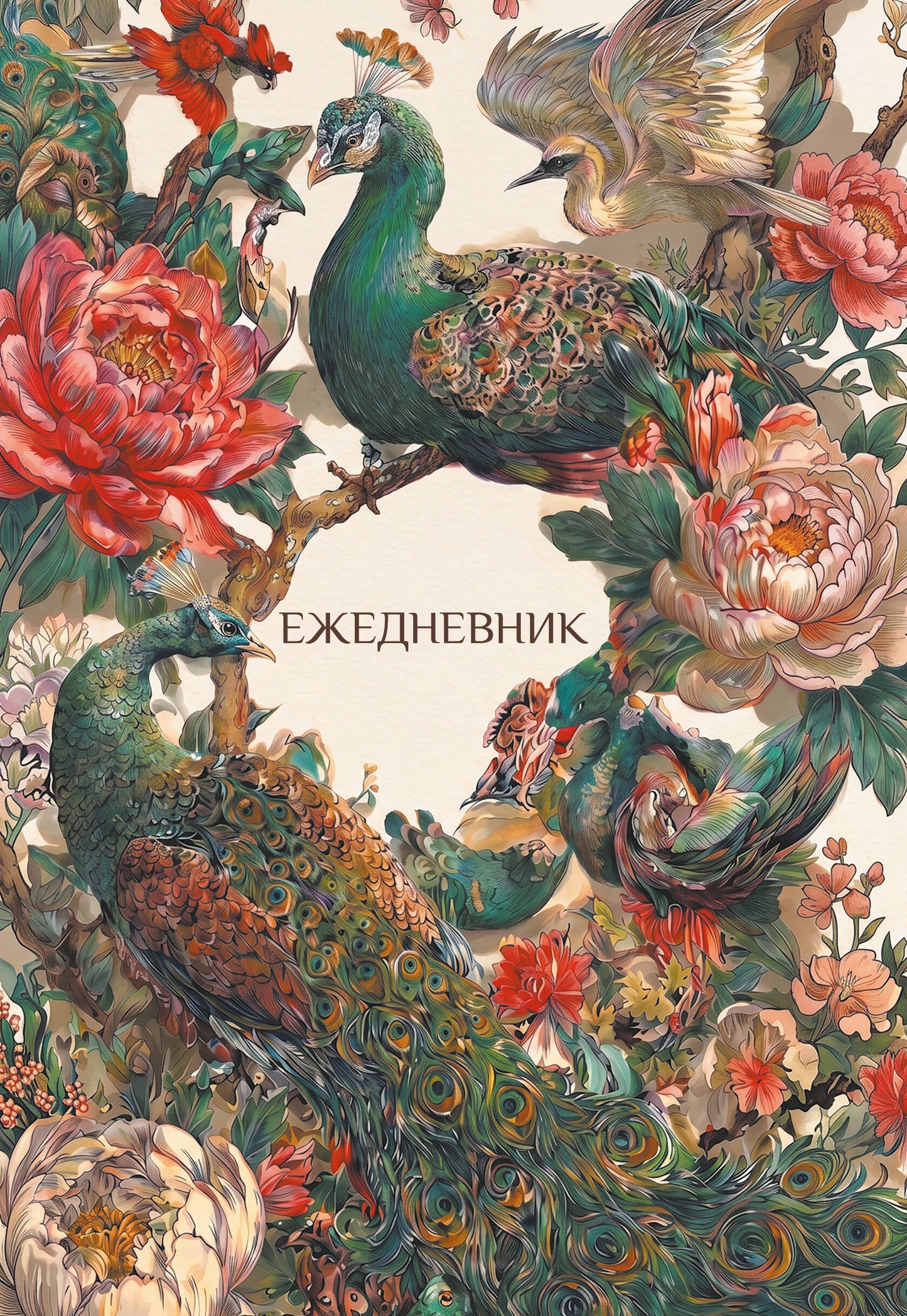 Павлины и пионы. Эстетичный ежедневник недатированный (А5, 72 л.)