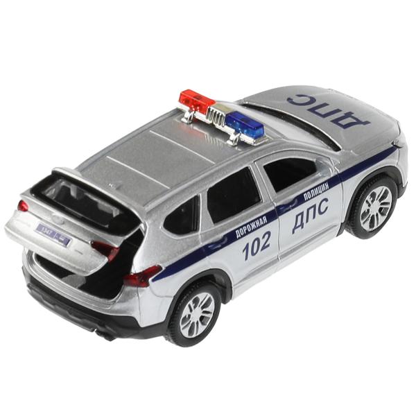 Машина металл HYUNDAI SANTAFE ПОЛИЦИЯ 12 см, двер, багаж, инер, серебр, кор. Технопарк в кор.2*36шт