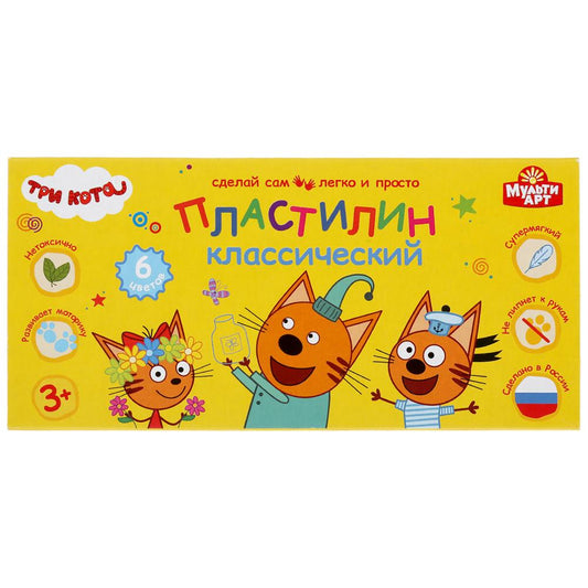 ТРИ КОТА ПластиLIN классический, 6 цв (120 г) MULTIART в кор.30шт