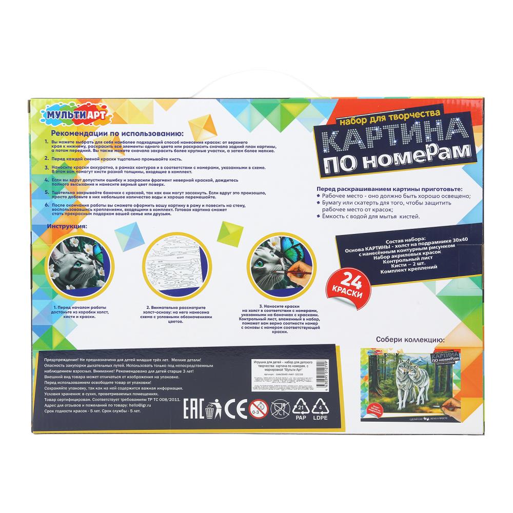 Холст на подрамнике 30*40 см с частичным заполнением, котик с бабочкой МУЛЬТИ АРТ в кор.24шт