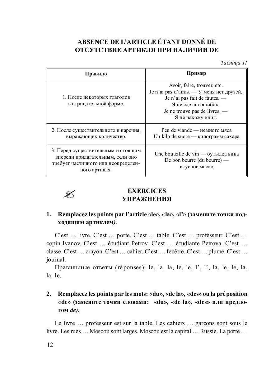 La grammaire française est écrite dans les tableaux avec les explications et les tests