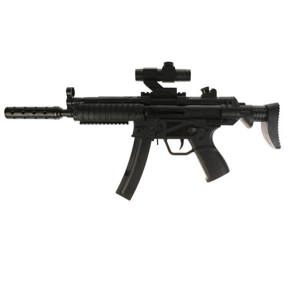 Автомат с лазер. прицелом, с глушителем, съемный магазин, на подставке в пак. в кор.2*24шт