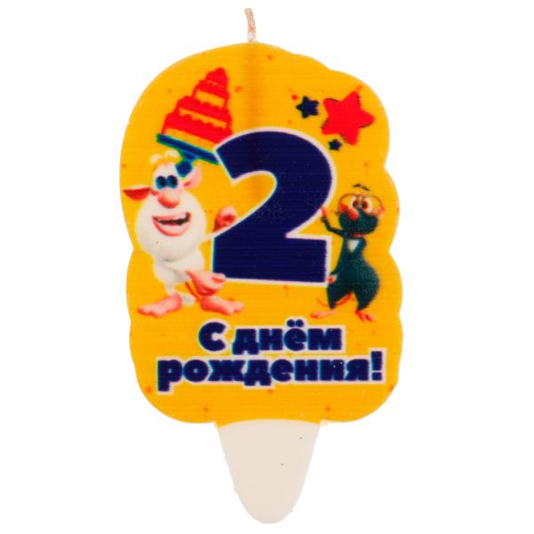 Свеча для торта Со стикером "2" БУБА blister ЧУДО ПРАЗДНИК в кор.48шт