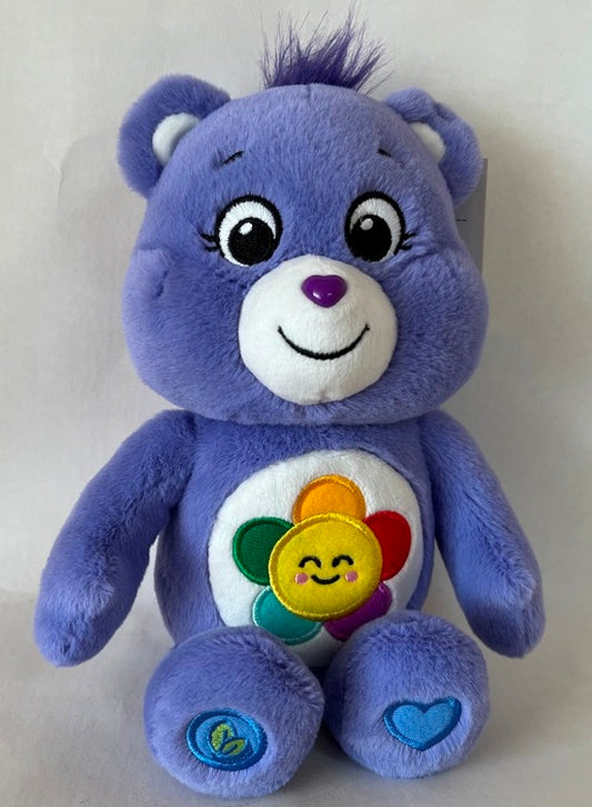 Игрушка мягкая мишка care bears синий с цветочком 20 см, озвуч. Добрые игрушки в кор.24шт