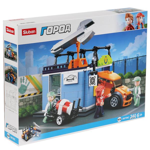 Конструктор пласт. машина с фигурками, 340дет. в русс. кор. в кор.16шт