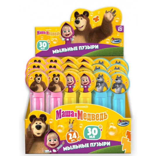 Мыльные пузыри мини Маша и Медведь 38 мл, дисплей, в ассорт. Играем вместе уп-24шт в кор.18уп