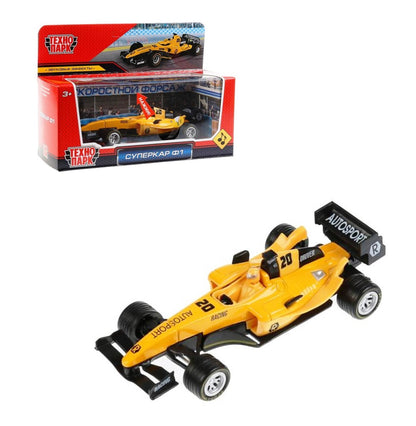 F1-14RE-S 297503 Машина металл "Суперкар Ф-1", длина 14см, звук, желтый, в русс. кор. Технопарк в