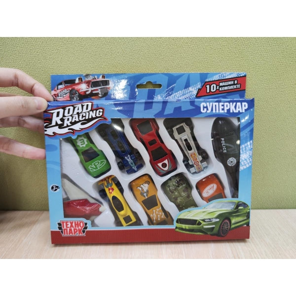 Technoparc. Machine métallique "Road Racing Superkar", 7,5 cm, 10 pièces, dans un assortiment, art.RR-SET-0064870-R