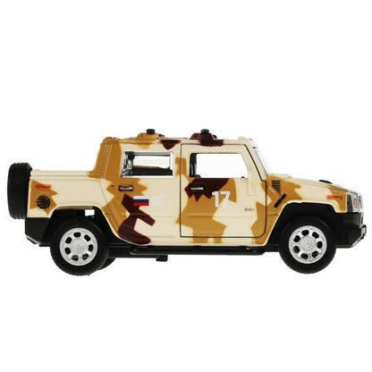 Machine en métal HUMMER H2 PICKUP КАМУФЛЯЖ 12 см, двер, баг, инер, песочн, kor. Parc technologique dans le cor.2*36шт