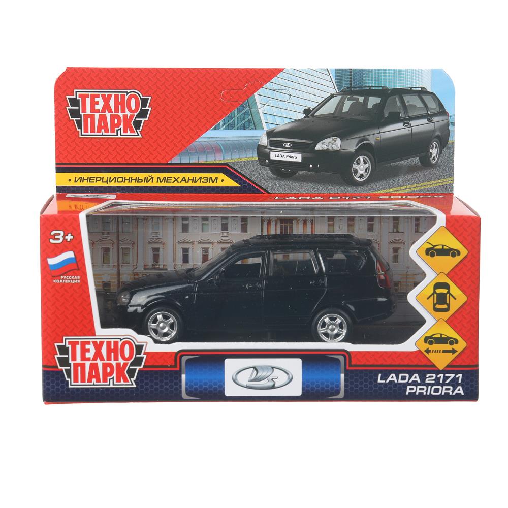 Машина металл LADA PRIORA длина 12 см, двери,багаж,инерц,черный, в кор. Технопарк в кор.2*36шт