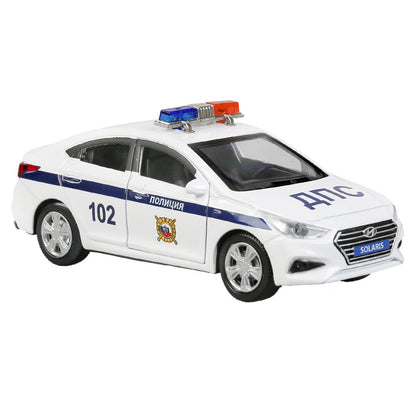 Машина металл "hyundai solaris полиция" 12см, откр.двери, инерц, белый в кор. Технопарк в кор.2*36шт