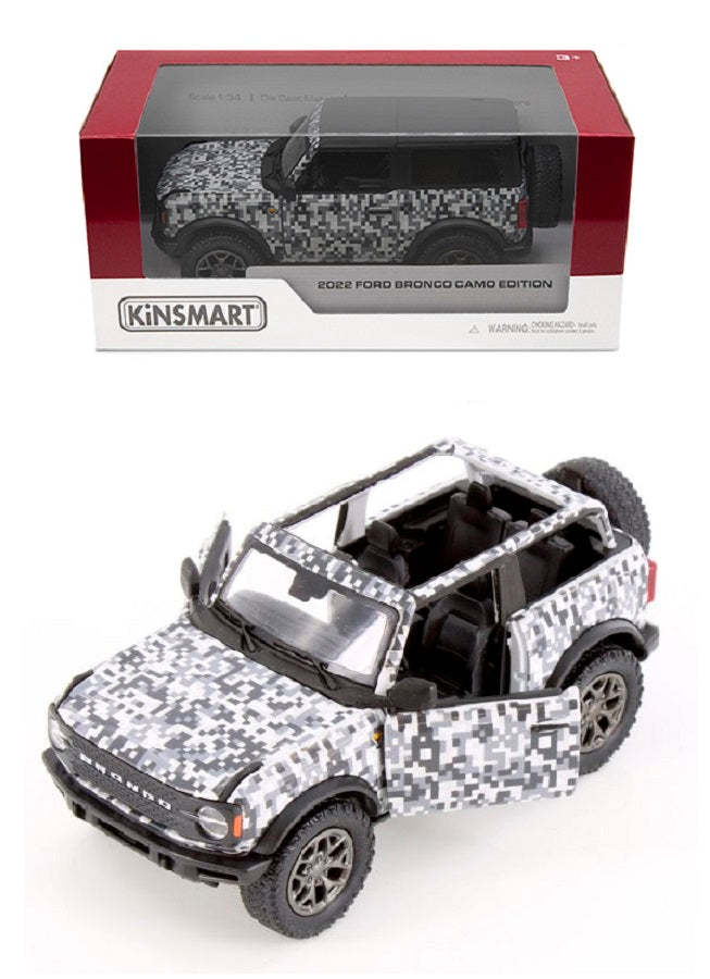 Kinsmart. Modèle art.KT5445W/3 "Ford Bronco Camo Edition 2022" ouvert à l'échelle 1:36 (image réelle)