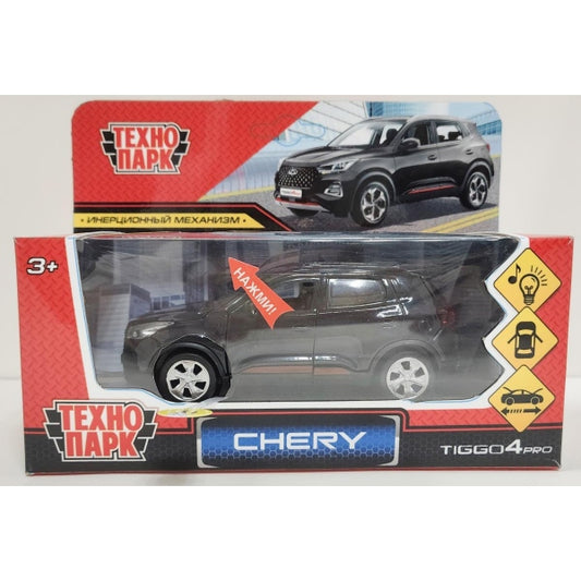 Машина металл chery tiggo 4 pro 12 см, св-зв, двери,кап,баг,инер,черный,кор. Технопарк в кор.2*36шт