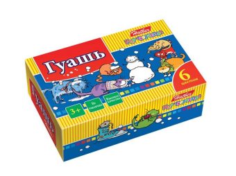 Краски Гуашь 6 цв. 20г Chats en carton dans un panier en carton