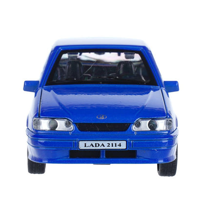 Машина металл ваз LADA 2114 15 см,св-зв,откр 4 дв,баг,кап,инер,синий,кор. Технопарк в кор.2*36шт