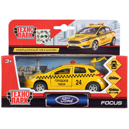 Машина металл FORD Focus хэтч. такси 12см, открыв. двери, инерц. в кор. Технопарк в кор.2*24шт