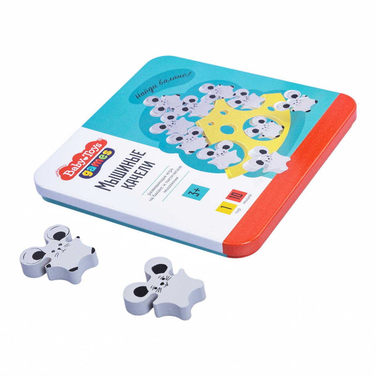 Игра деревянная Балансир "Мышиные качели" в жестяной коробочке серия "Baby Toys games"