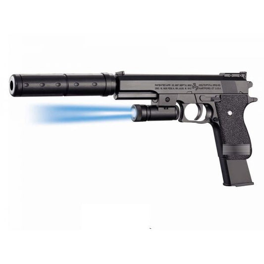 ПИСТОЛЕТ (П) С ФОНАРИКОМ И ГЛУШИТЕЛЕМ, СЪЕМН. МАГАЗИН, С ПУЛЬКАМИ K2011-B В КОР. в кор.96шт