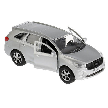 Machine en métal KIA Sorento Prime sébriste 12 cm, extérieur, bagage, iner. Parc technologique en cor.2*24шт