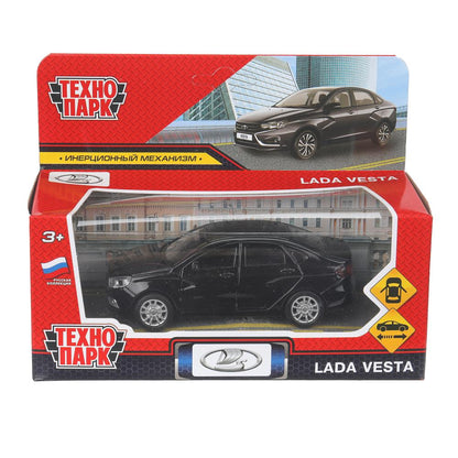 Машина металл LADA vesta 11,5 см, двери, черный, кор. Технопарк в кор.2*36шт
