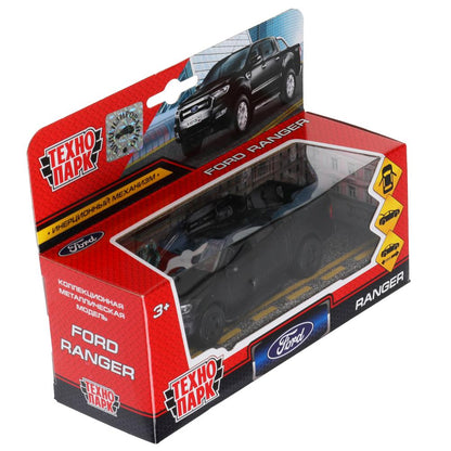 Machine en métal FORD ranger ПИКАП, 12 см, .дв., баг., инерц., черый мат., кор. Parc technologique en cor.2*24шт