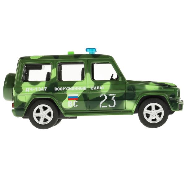 Машина пластик свет-звук MERCEDES-BENZ G-CLASS КАМУФЛЯЖ 22 см, дв, баг, кор. Технопарк в кор.2*18шт
