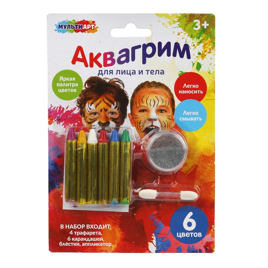 Multiart аквагрим аквагрим карандаши 6 цветов классика МУЛЬТИ АРТ в кор.48шт