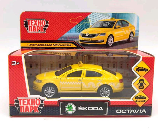 Машина металл SKODA OCTAVIA 12 см, двери, багаж, инерц.соц ТАКСИ кор. Технопарк в кор.2*36шт