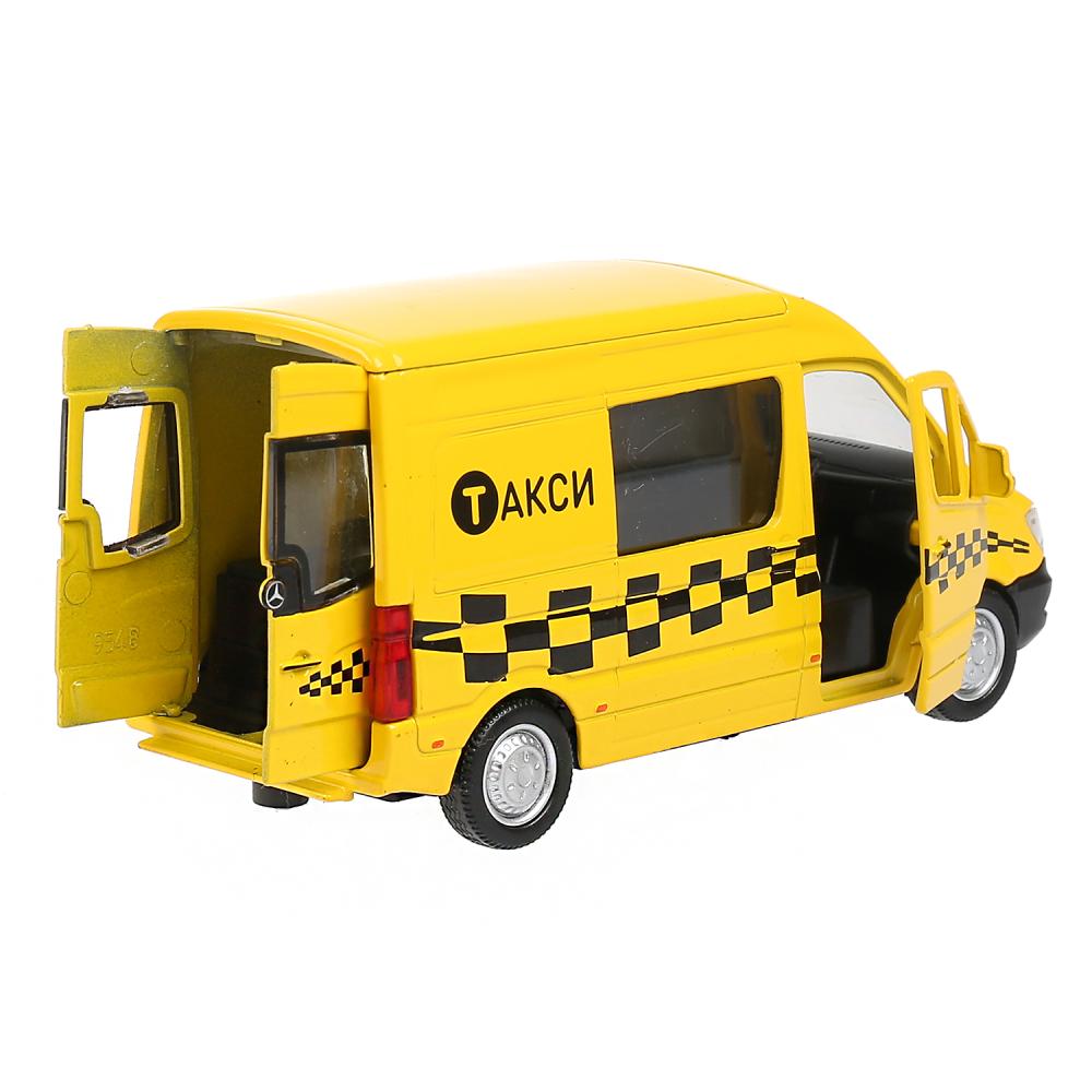 Машина металл MERCEDES-BENZ SPRINTER ТАКСИ 14 см, двери, инерц, желтый, кор. Технопарк в кор.2*32шт