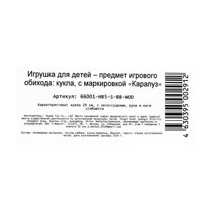 Кукла 29см София, руки и ноги сгиб., акс, кор КАРАПУЗ в кор.24шт