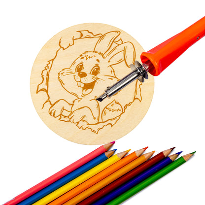 Выжигание по дереву. Дощечка для выжигания "Зайка" (круг 130 мм, конверт)