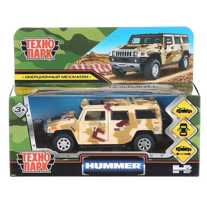 Машина металл "hummer h2 камуфляж" 12см, откр.двери, инерц., песочный в кор. Технопарк в кор.2*36шт