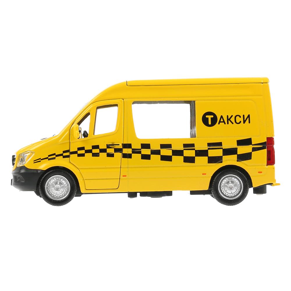 Машина металл MERCEDES-BENZ SPRINTER ТАКСИ 14 см, двери, инерц, желтый, кор. Технопарк в кор.2*32шт